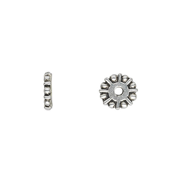 Bead, antique silver-plated "pewter" (zinc-based alloy), 9x2mm beaded rondelle. Sold per pkg of 20. image number 0