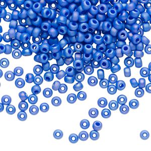 Seed bead, Miyuki, glass, pkg/250g, #8 rocaille, opaque matte rainbow cyan blue, (RR-417FR).