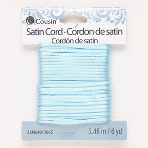 Cord, satin, light blue, 2mm round. Sold per 6-yard pkg.