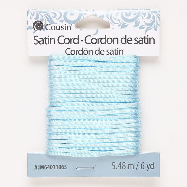 Cord, satin, light blue, 2mm round. Sold per 6-yard pkg. image number 0