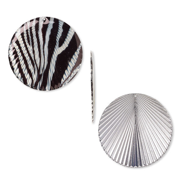 Focal, resin and silver-plated steel, black, 40mm single-sided round with zebra pattern and textured back. Sold individually. image number 0
