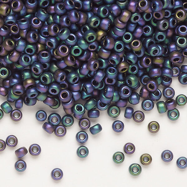 Seed bead, Miyuki, glass, pkg/50g, #8 rocaille, opaque matte metallic iris eggplant (RR-2073). image number 0