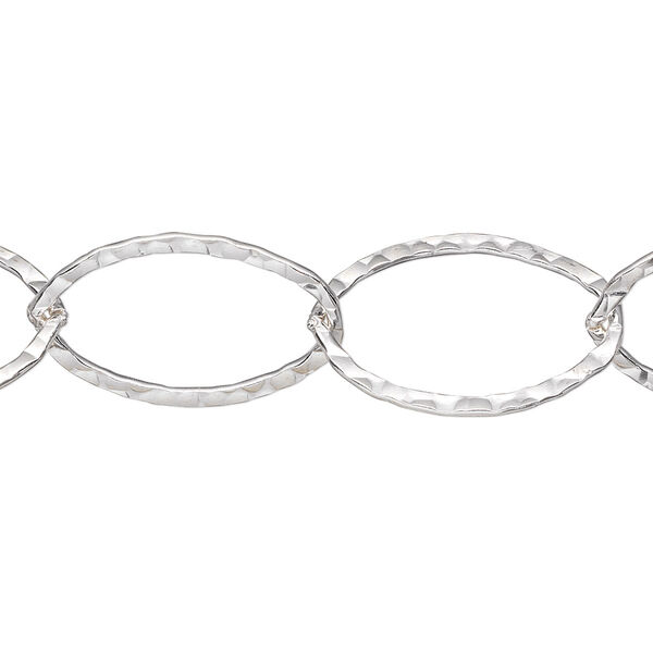Chain, sterling silver, 20x14mm flat hammered cable. Sold per pkg of 5 feet. image number 0