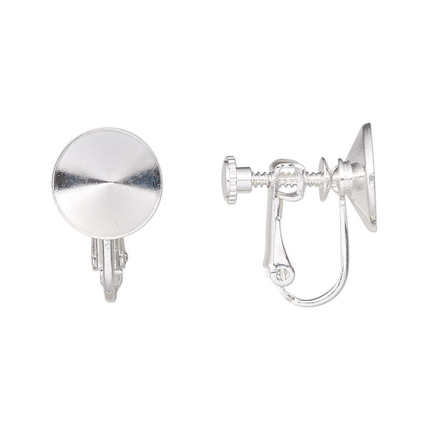 Earring, Almost Instant Jewelry®, clip-on, silver-plated brass, 20mm hinged screwback with SS47 rivoli setting. Sold per pkg of 2 pairs. image number 0
