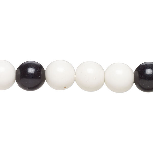 Bead, porcelain, opaque shiny black and white, 8mm round. Sold per 8-inch strand, approximately 20 to 25 beads. image number 0