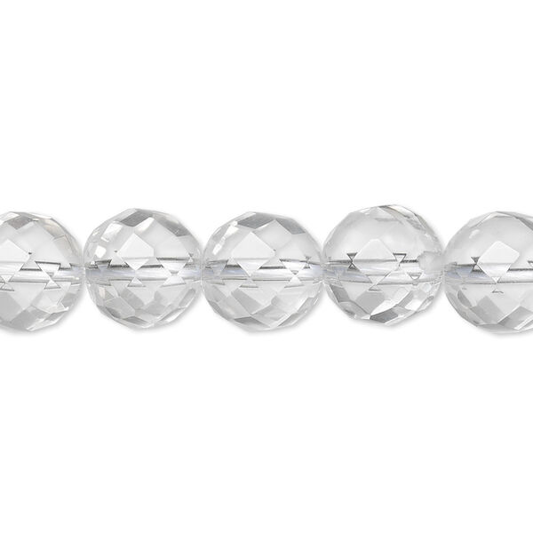 Bead, quartz crystal (natural), 10mm faceted round, A- grade, Mohs hardness 7. Sold per 8-inch strand, approximately 20 beads. image number 0