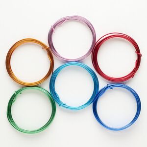 Wire assortment, anodized aluminum, pkg/(6) 1.5m, round, mixed colors, 16 gauge.