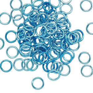 Jump ring, anodized aluminum, light blue, 6mm round, 4.2mm inside diameter, 18 gauge. Sold per pkg of 100.