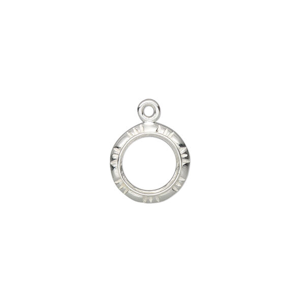 Drop, Almost Instant Jewelry®, sterling silver, 11.5mm round with open back with textured edge and SS39 rivoli setting. Sold individually. image number 0