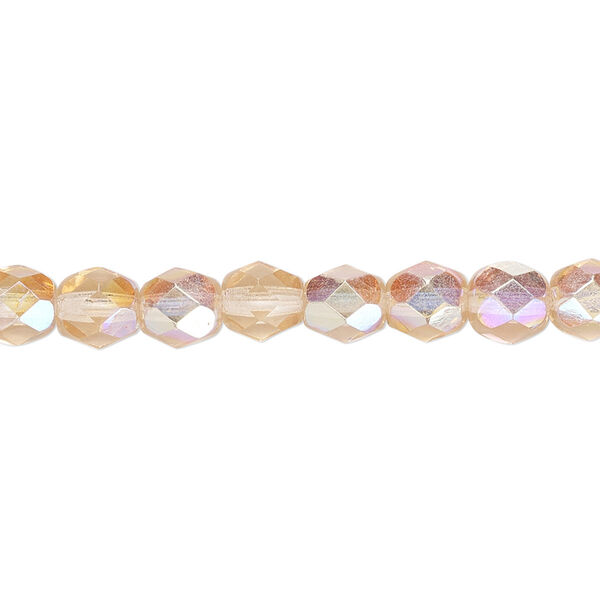 Bead, Czech fire-polished glass, translucent light rose AB, 6mm faceted round. Sold per 15-1/2" to 16" strand. image number 0