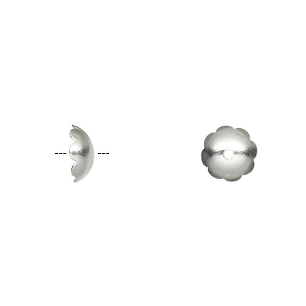 Bead cap, silver-plated brass, 8x3mm scalloped round, fits 8-10mm bead. Sold per pkg of 100. image number 0