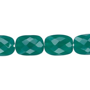 Green onyx 1pkg10, hand-cut faceted puffed rectangle bead 14x10mm