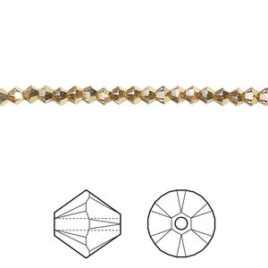 Bead 1pkg48 crystal aurum, Crystal Passions® 3mm bicone 5328