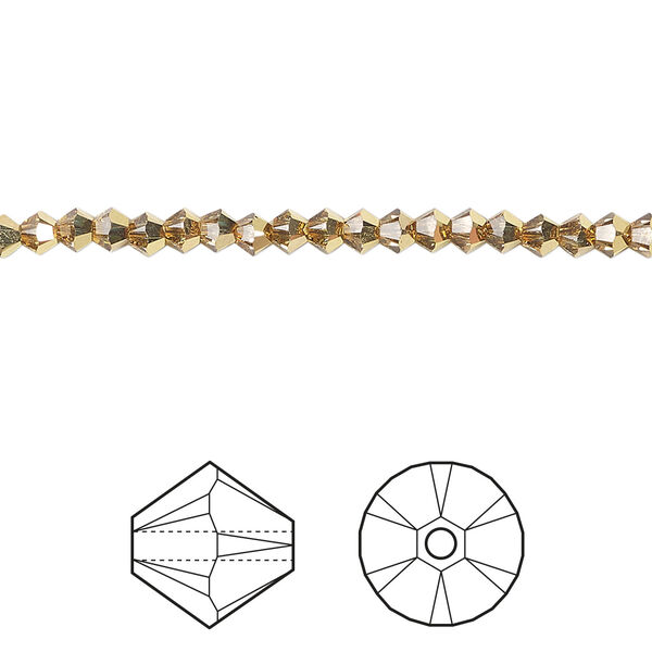 Bead 1pkg48 crystal aurum, Crystal Passions® 3mm bicone 5328 image number 0