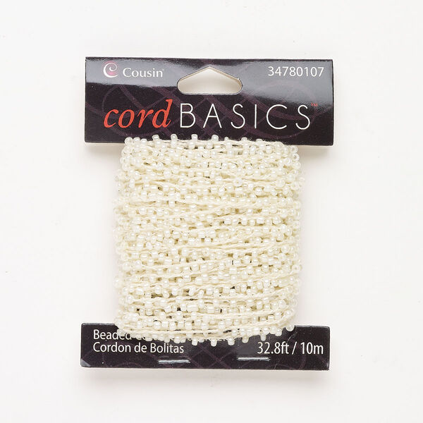 Glass / nylon 1pkg1, hand-crocheted round seed bead cord cream 32 foot 2mm image number 0