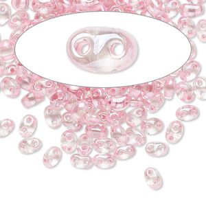 Seed bead, Preciosa Twin™ Czech glass, pkg/50g, 5x2.5mm oval, transparent pink terra color-lined clear, (38694).