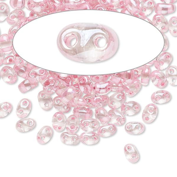Seed bead, Preciosa Twin™ Czech glass, pkg/50g, 5x2.5mm oval, transparent pink terra color-lined clear, (38694). image number 0
