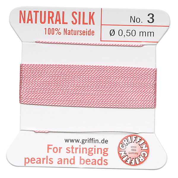 Thread, Griffin, silk, dark pink, size #3. Sold per 2-meter card (approximately 78 inches). image number 0