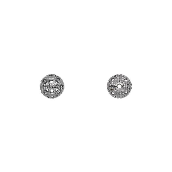 Bead, gunmetal-plated brass, 6mm filigree round. Sold per pkg of 100. image number 0