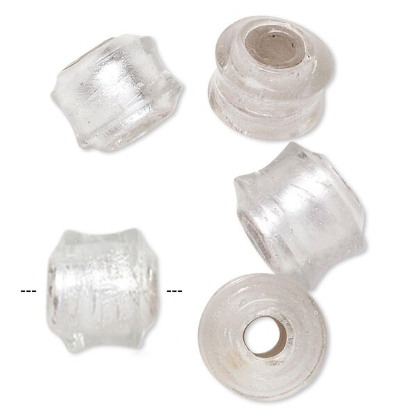 Bead, glass, clear with silver-colored foil, 20x18mm-24x22mm spool with 5-8mm hole. Sold per pkg of 5. image number 0