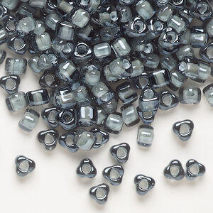 Seed bead, Miyuki 1pkg10g, glass, #5 triangle, transparent white inside dyed color light grey (TR-1841)