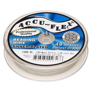 Beading wire, Accu-Flex®, nylon and silver-plated stainless steel, clear, 49 strand, 0.014-inch diameter. Sold per 100-foot spool.