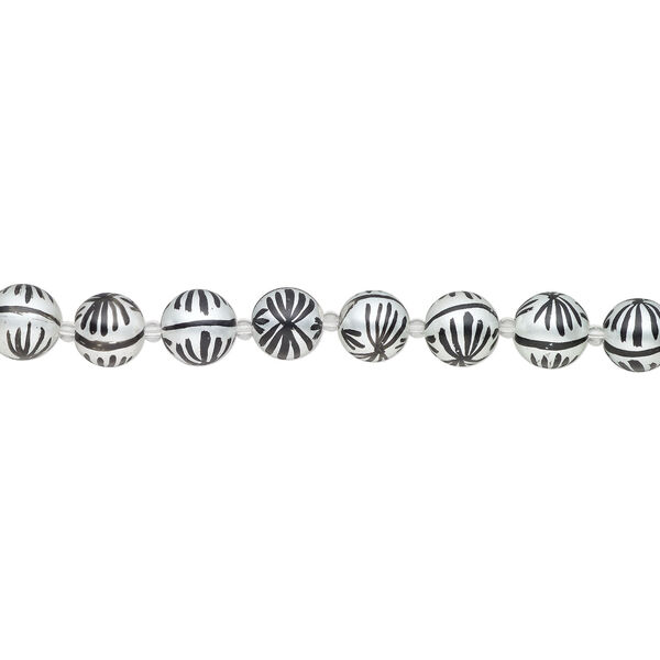 Bead, glass 1pkg8, opaque white and black, 16mm hand-painted round. image number 1