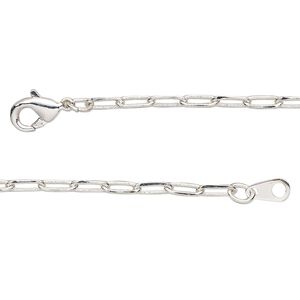 Chain 1pkg1 silver-plated paperclip, 2.4mm / lobster claw clasp, brass 16 inch