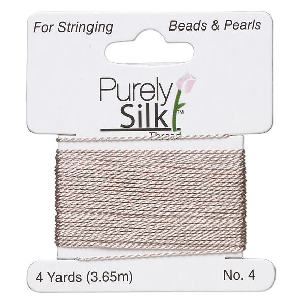 Thread, Purely Silk™, grey, medium-heavy, size #4, 24-pound test. Sold per 4-yard card. image number 0