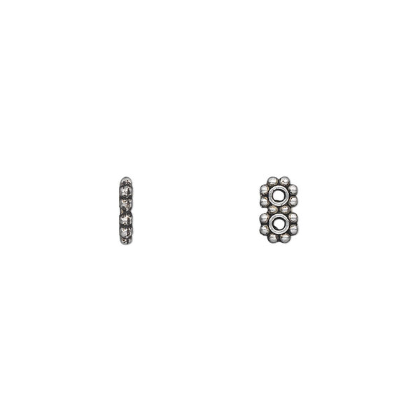 Spacer, antique silver-plated "pewter" (zinc-based alloy), 7x4mm 2-strand double-sided rectangle. Sold per pkg of 100. image number 0