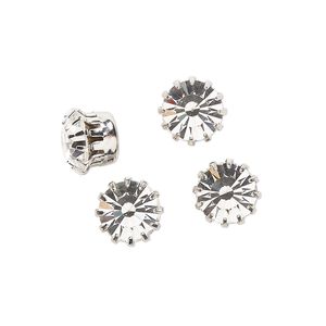 Embellishment, Vintage Crystal™, crystal and imitation rhodium-finished brass, crystal clear, 7.5mm round. Sold per pkg of 4.