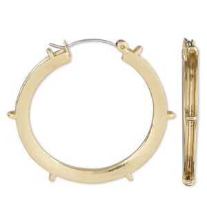 Earring hoop 1pkg2 gold-plated, 40mm round / 2mm channel / 6 closed loop / latch-back, brass 1 pair