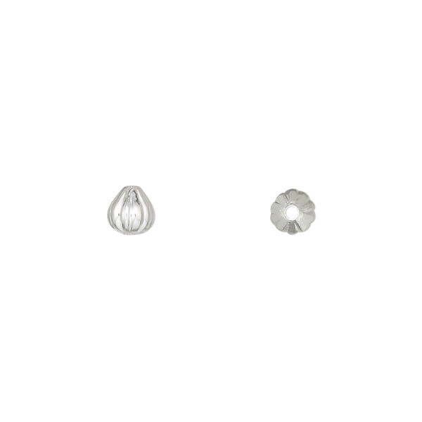 Bead, silver-plated brass, 5mm corrugated teardrop. Sold per pkg of 100. image number 0