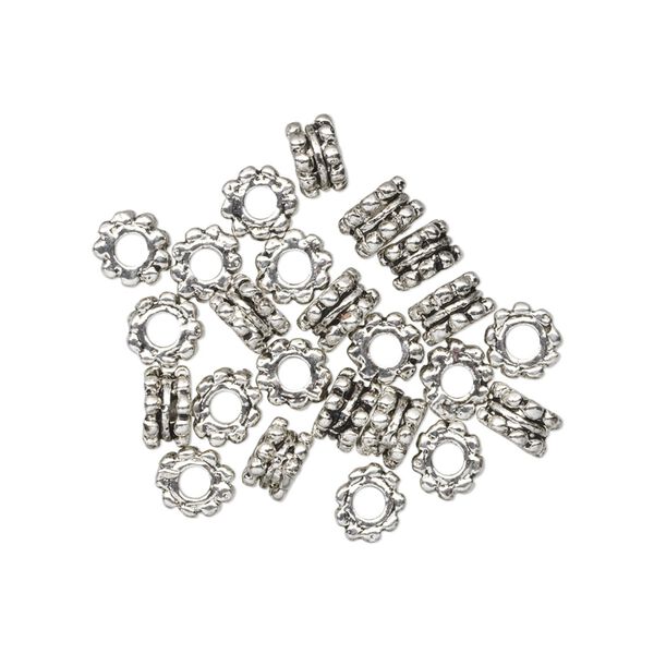 Bead, antiqued "pewter" (zinc-based alloy), 5x3mm double beaded rondelle. Sold per pkg of 24. image number 0