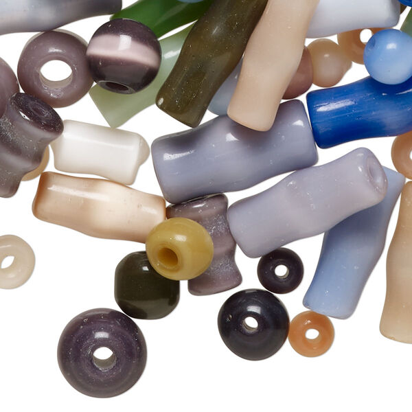 Bead, cat's eye glass (fiber optic glass), mixed colors, 4mm-17x7mm mixed shapes. Sold per 4-ounce pkg, approximately 270 beads. image number 0