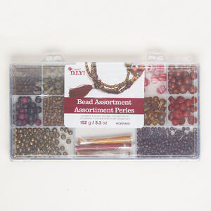 Bead mix kit 1pkg190, glass and nylon, translucent mixed colors, 4mm-14x12mm mixed shapes, 5 ounces.