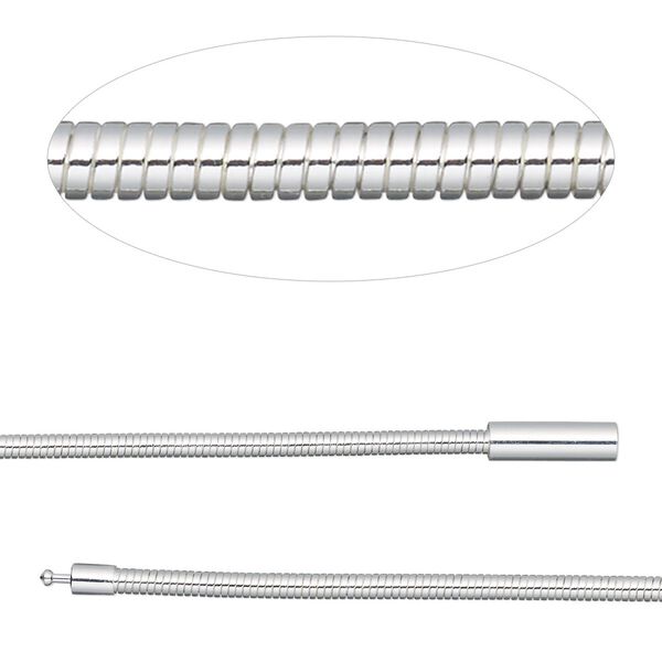 Chain, silver-plated brass, 3mm omega, 24 inches with pop-style clasp. Sold individually. image number 0