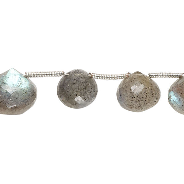 Labradorite 1pkg15, hand-cut top-drilled faceted teardrop bead natural 10x9mm-12x10mm image number 0