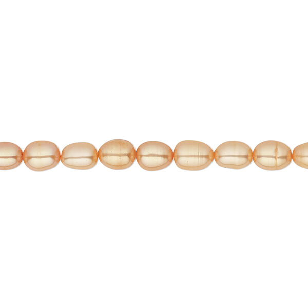 Pearl, cultured freshwater (dyed), apricot, 4-5mm rice, C grade, Mohs hardness 2-1/2 to 4. Sold per 16-inch strand. image number 0