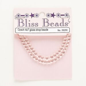 Bead, Czech glass, transparent pink, 6x4mm top-drilled teardrop. Sold per pkg of 45.