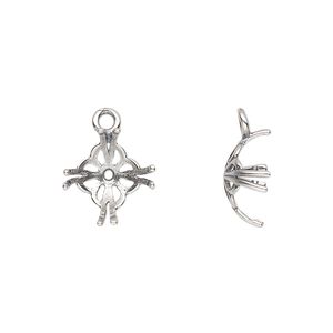 Drop, JBB Findings, antique silver-plated brass, 12mm round with 8-prong SS45 chaton setting. Sold per pkg of 2.