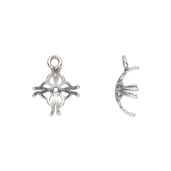Drop, JBB Findings, antique silver-plated brass, 12mm round with 8-prong SS45 chaton setting. Sold per pkg of 2. image number 0