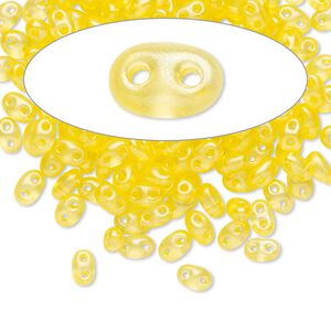 Seed bead, Preciosa Twin™ Czech glass, pkg/50g, 5x2.5mm oval, translucent yellow terra pearl clear, (08386).
