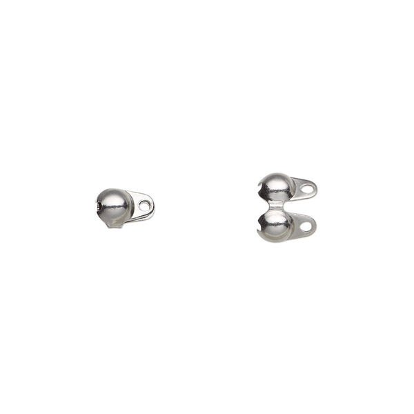 Bead tip, stainless steel, 6x4mm side clamp-on with double closed loop, fits 2.4mm ball chain. Sold per pkg of 20. image number 0