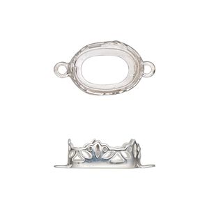 Link, sterling silver, 15x11mm oval with decorative trim and open back with 14x10mm oval cabochon bezel setting. Sold individually.