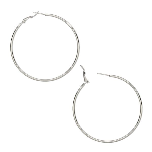 Earring, stainless steel, 60mm round hoop. Sold per pair. image number 0