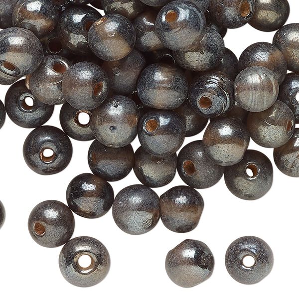 Bead, lampworked glass, opaque dark grey, 8mm round. Sold per 2-ounce pkg, approximately 135 beads. image number 0