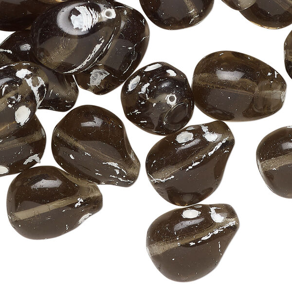 Bead, pressed glass, translucent smoke grey and white, 15x11mm skull. Sold per 4-ounce pkg, approximately 50 beads. image number 0