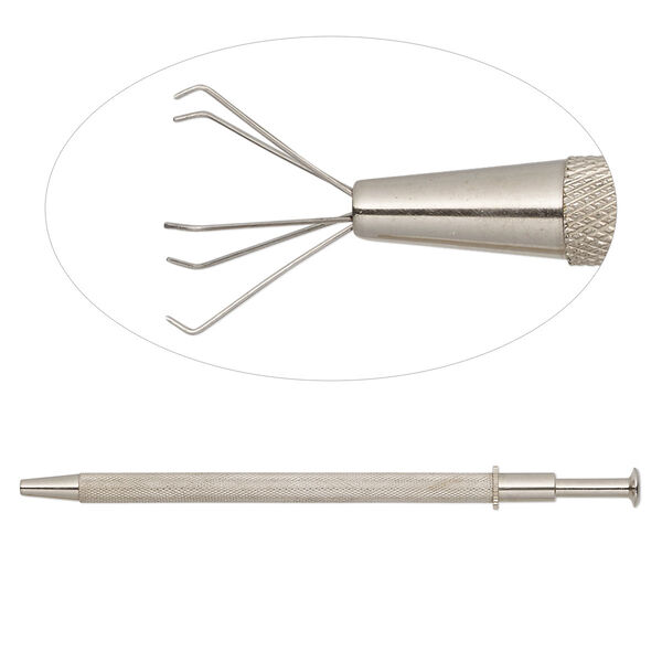Gem and bead holder, nickel-plated brass, 6 inches with 5 prongs. Sold individually. image number 0