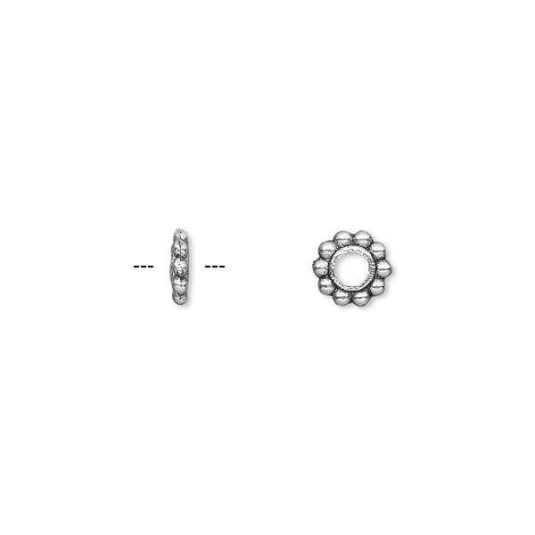 Bead, antique silver-plated "pewter" (zinc-based alloy), 6x1mm rondelle. Sold per pkg of 100. image number 0